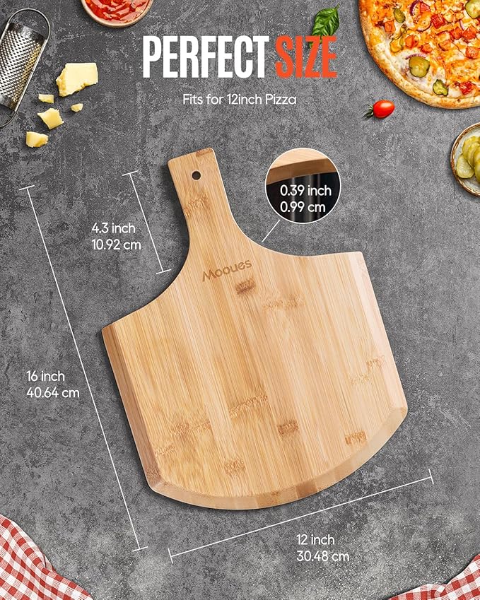 Pizza Peel 12 Inch, Natural Bamboo Pizza Peel Pizza Paddle Spatula Oven Accessory for Large Wood Pizza Board For Transferring & Serving, Wood Pizza Cutting Board for Cheese Bread Fruit Vegetabl