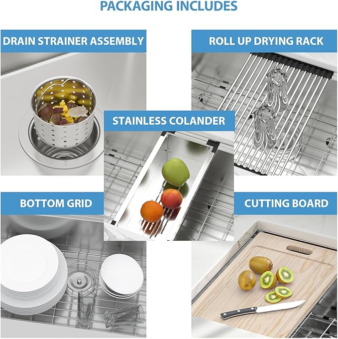 33 Undermount Kitchen Sink Stainless Steel 16 Gauge 33x19x9 Ledge Workstation Single Bowl Kitchen Sinkwith Round Corners 33x19x9 Inch Under Counter Kitchen Sink Basin