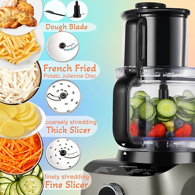 14 Cup Blender and Food Processor Combo for kitchen, French-Fry-Cutter, Blending, Mixing, Shredding, and Slicing, Meat and Vegetable Chopping, Doughing for Home Use, Mincing, and Pureeing,600W