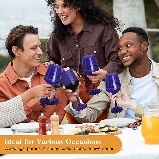 Purple Wine Glasses Set of 6-12oz Purple Long Stem Wine Glass Cups, Pretty Crystal Glassware, Hand Blown Goblets Drinkware, Unique Drinking Stemware Holiday Gift Set