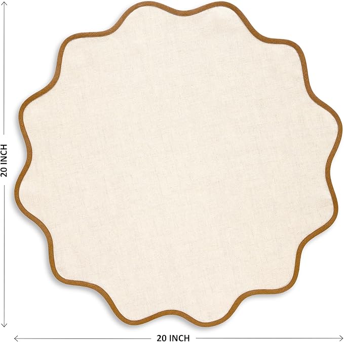 Solino Home Linen Scallop Cloth Napkins Set of 4-100% Pure Linen Brown Sugar and Natural Dinner Napkins 20 Inch for Fall, Autumn - Giselle Scallop Edge, Handcrafted and Machine Washable