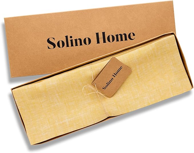 Solino Home Linen Placemats Set of 4-100% Pure Linen Chambray Mustard Yellow Cloth Placemats 14 x 19 Inch - Athena