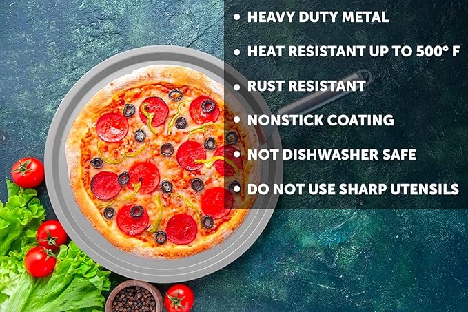 DecorRack 13 Inch Alloy Steel Pizza Pan, Non-Stick Coating, Serving Tray, Round Baking Tray for Oven Use (2 Pack)