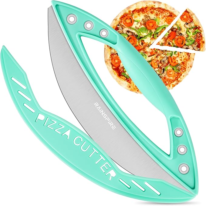 Rainspire 12" Pizza Cutter Rocker Blade Stainless Steel Pizza Rocker with Cover Sharp Blade Pizza Knife Dishwasher Safe Kitchen Gadgets Home Essentials, Mint Green
