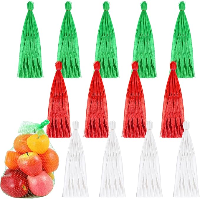 Windyun 1000 Pcs 20 Inch Reusable Mesh Nylon Netting Bulk, Fits Storage Egg Vegetable Seafood Fruits Bags Grocery Bags (Red, Green, White)