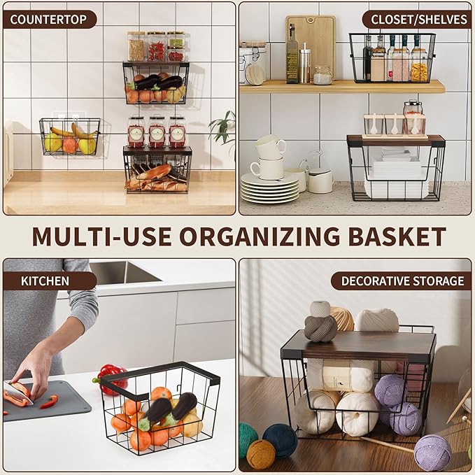 Trash Bag Holder Dispenser 2-Pack, Under Sink Organizer with Wood Lid & Wall Mount, Large Capacity for 13 Gallon Kitchen Trash Bags, Plastic Bag Storage for Laundry Room and Pantry Organization