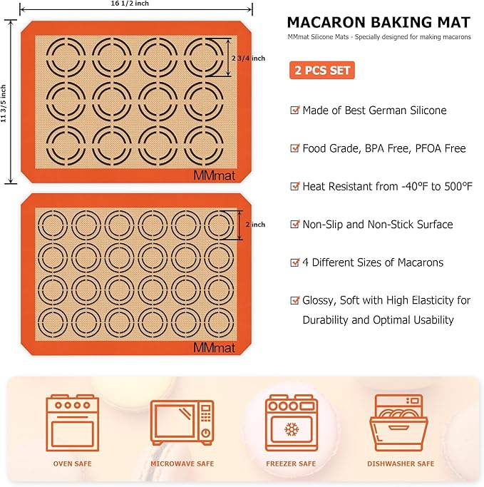 Silicone Baking Mats - Best German Silicone - Non Slip Silicone Baking Sheet, Non Stick Reusable Silicone Mats for Baking, Oven Liner, Counter Mat - 2 Half Sheets Cookie Baking Mats
