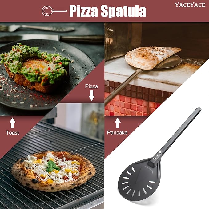 Pizza Turner, 8-inch Black Metal Pizza Turning Peel, Aluminum Turning Peel