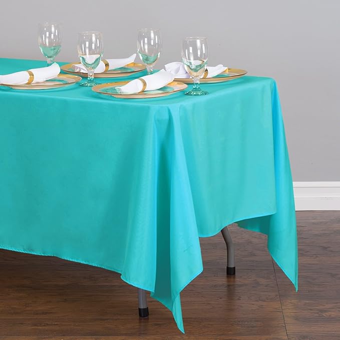 LTC LINENS 10 Pack Turquoise Rectangular Tablecloths 70 x 120 Inch for 6 or 8 Feet Rectangle Banquet Tables with Half-Drop - Stain and Wrinkle Resistant Polyester Cloth Table Covers for Party, Wedding