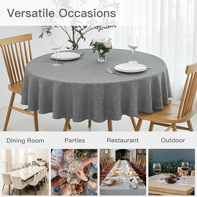 maxmill Round Linen Textured Tablecloth Spill-Proof Stainproof Wrinkle Free Washable Fabric Table Cloth for Circular Table Cover, Dining Room Buffet Banquet Parties Holiday Dinner, 70 Inch, Dark Grey