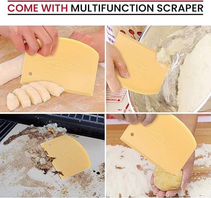 Unicook Pizza Stone for Oven and BBQ Grill, 13 Inch Square Baking Stone for Bread, Cordierite Thermal Shock Resistant Pizza Making Accessory for Oven and Grill, Including Dough Scraper