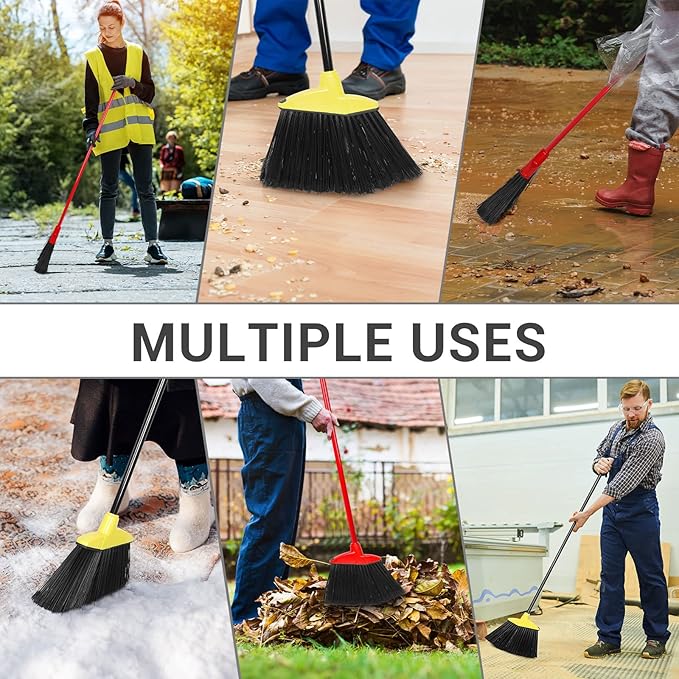 WILLBOND 20 Pcs Heavy Duty Broom Outdoor Indoor Commercial Angle Brooms Bulk for Courtyard Garage Lobby Mall Market Floor Home Kitchen Room Office Pet Hair Rubbish 54 Inch(Red, Yellow)