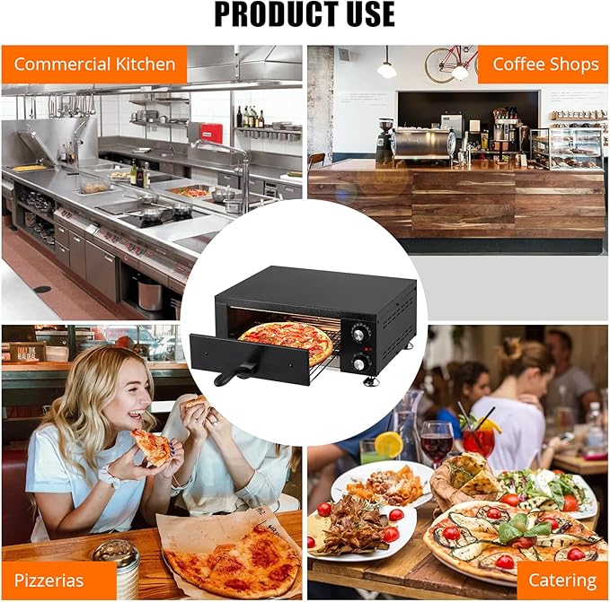 1100W Countertop Electric Pizza Oven,Stainless Steel Pizza Oven Maker with Timer & Removable Tray for Home, Kitchen & Restaurant, Black