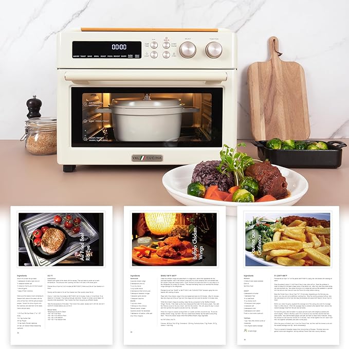 Retro Style Infrared Heating Air Fryer Toaster Oven, Extra Large Countertop Convection Oven 10-in-1 Combo, 6-Slice Toast, Enamel Baking Pan Easy Clean with Recipe Book, Almond Yellow Color