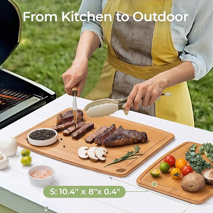 Dishwasher Safe Bamboo Cutting Boards Durable Lightweight Wood Cutting Board for Busy Kitchen, Easy Clean Wooden Chopping Boards with Juice Groove Set of 3 (L+M+S)