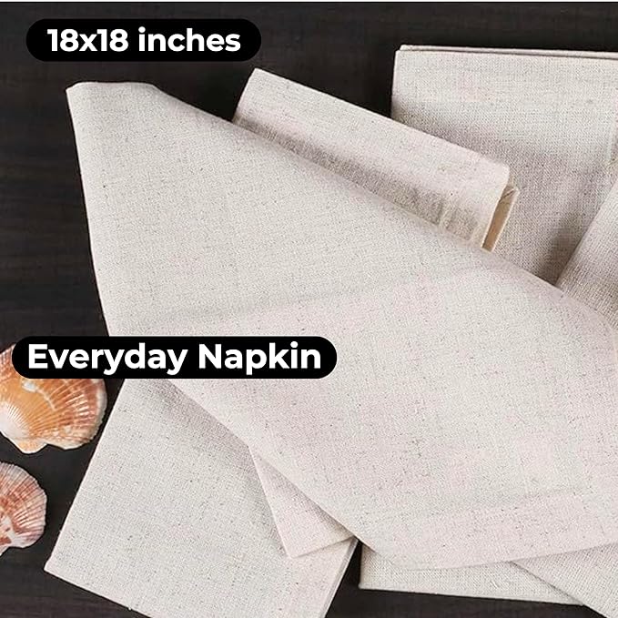Flax Linen Cotton Cloth Napkins Set of 12-18x18 inch Dinner Napkins, Machine Washable, Soft & Durable for Home, Restaurants, Events - Natural Color