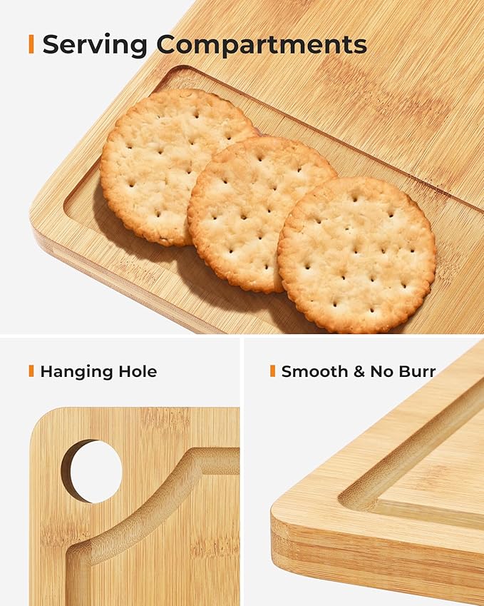 Carbonized Bamboo Cutting Board for Kitchen, Knife-Friendly Wooden Cutting Boards Set 3-Piece with Juice Groove, Durable Chopping Boards for Meat, Vegetables, Fruits, Cheese(Natural)