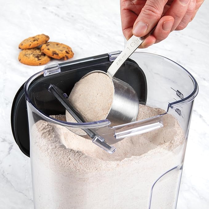 ProKeeper+ Airtight Food Storage Container Set – Clear Plastic Flour and Sugar Canister Set with Magnetic Accessories for Kitchen Organization (Black, 9-Piece)