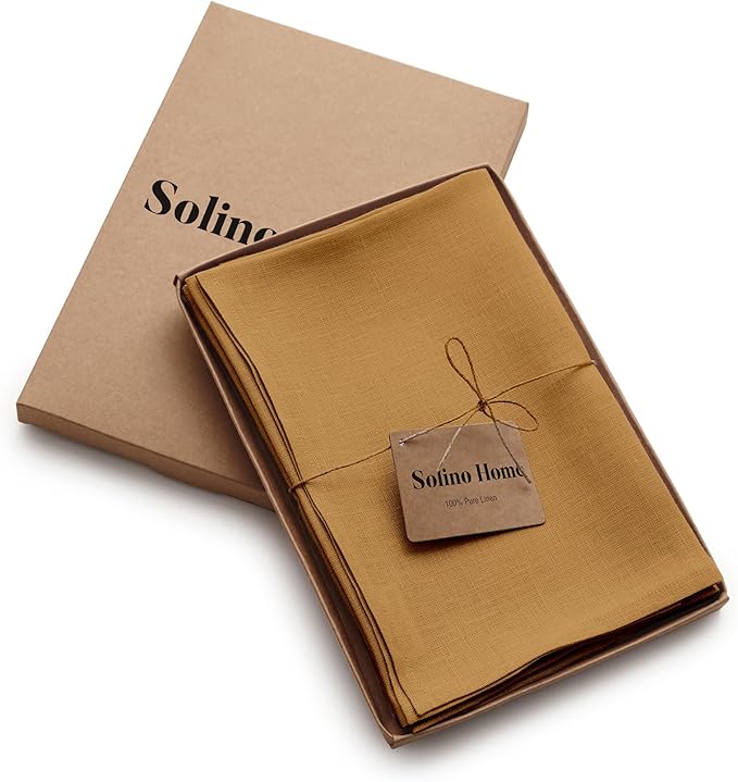 Solino Home Linen Napkins Set of 4-100% Pure Linen Caramel Dinner Napkins Cloth 20 x 20 Inch for Fall, Autumn, Thanksgiving - Fete, Handcrafted and Machine Washable