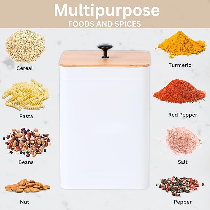 PERFNIQUE Kitchen Canisters, Airtight Canister Sets for Kitchen Counter, Kitchen Canisters for Countertop Set of 4, Coffee Tea Sugar Flour Spice Tin Jars Food Storage Container with Lid(White)