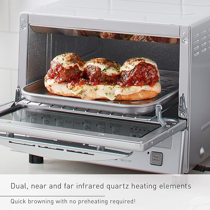 Panasonic FlashXpress Toaster Oven Countertop, 4-Slice Compact Size with Double Infrared Heating, 6 Auto Cook Options and Precise Temperature Control, 1300W - NB-G110P (Silver)