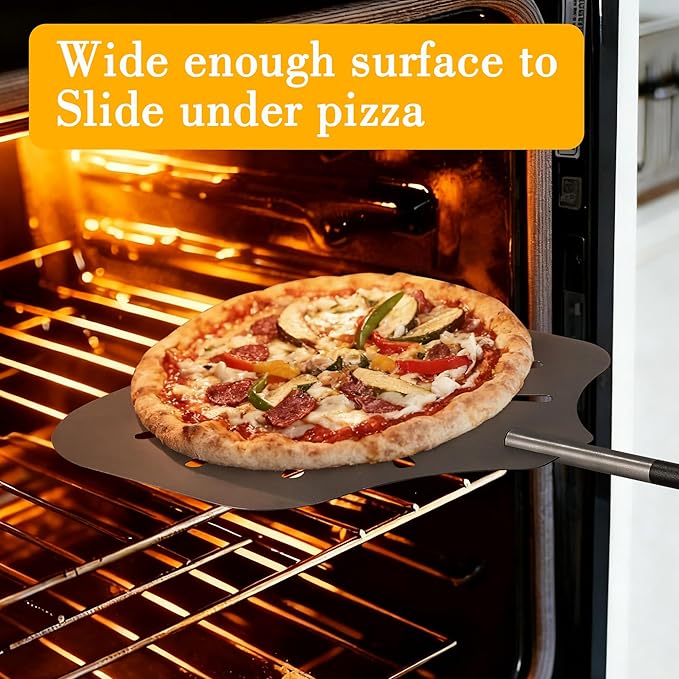 Pizza Peel 12" Pizza Paddle with Detachable Iron Handle, Adjustable 28"–42" Heat Resistant Pizza Spatula for Baking Bread, Pastry, Outdoor Pizza Oven