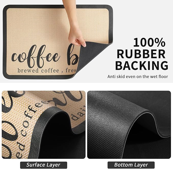 Coffee Mat - Absorbent Hide Stain Rubber Backed Dish Drying Mat for Kitchen Counter - Bar Mats for Countertops Accessories Fit Under Coffee Maker Espresso Machine