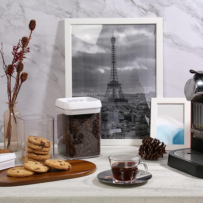 Felli Flip Tite Acrylic Food Storage Container with Lid 6” XL Air Tight Ring Seal Flip Top, Plastic Kitchen Baking Canister for 5 lb Flour Sugar Rice Protein Powder Pantry Organizer (Nest-M, White)