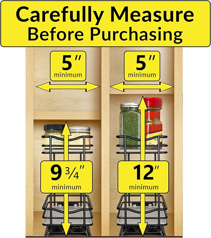 LYNK PROFESSIONAL® Pull Out Spice Rack Organizer for Inside Kitchen Cabinets - 4-3/8 inch Wide - Slide Out Drawer – Black Sliding Spice Cabinet Organization Shelf Racks - 2 Tier