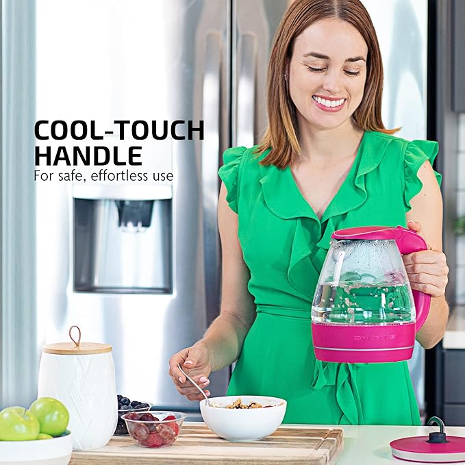 OVENTE Electric Kettle, 1.5L Borosilicate Glass Countertop Water Heater and Boiler for Coffee or Tea, BPA-Free, Auto Shut-Off, Boil-Dry Protection, Removable and Washable Spout Filter, Pink KG83F