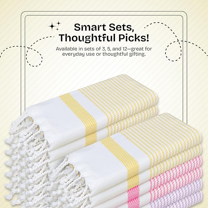 Multi Color Kitchen Towels 16x26 Inch, 12 Pack, 100% Cotton, Ultra Absorbent, Fast Dry, Machine Washable, Drying Dishes, Cleaning, Everyday Use - Lemon Yellow, Pink, Lavender
