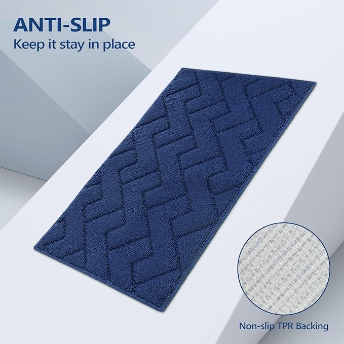 hicorfe Kitchen Runner Rug and Mats Sets,2 Pieces Super Absorbent Polypropylene Non-Slip Rug,Soft Comfort Floor Mat,Washable for Kitchen,Hallway,Office,Sink,Laundry(20" x 31.5"+20" x 59",Navy Blue)
