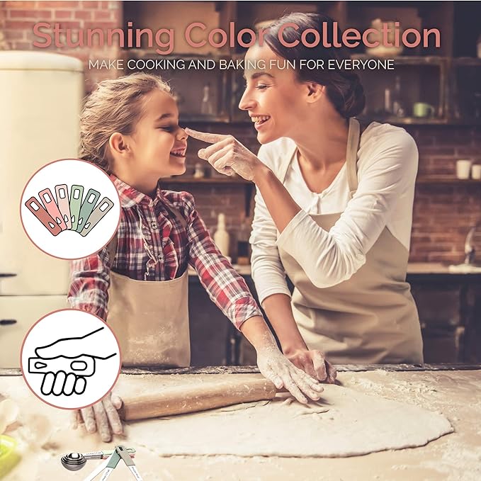 22-Piece Stainless Steel Measuring Cups and Spoons Set, Tad Dash Pinch Smidgen Drop Mini Measuring Spoons, Measuring Stick Leveler, Measurement Conversion Chart Fridge Magnet, (Country Chic)