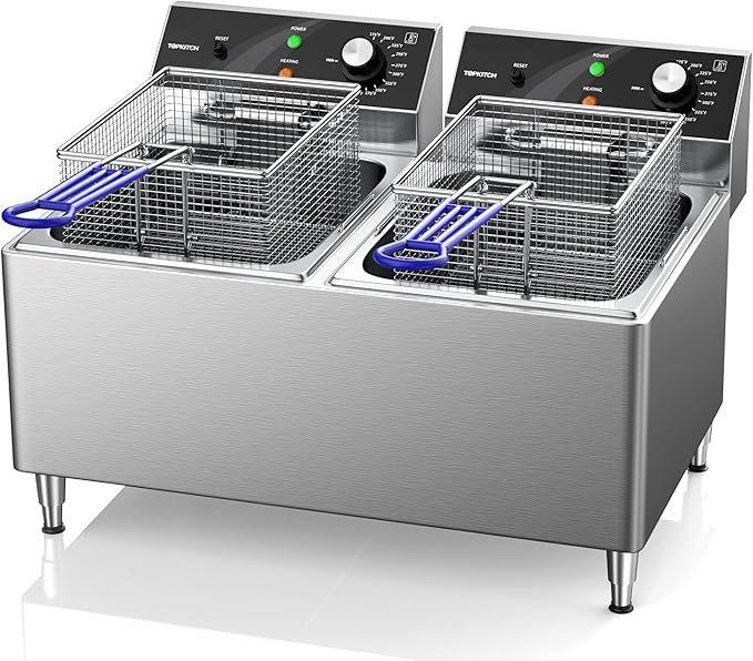 Deep fryer Commercial Deep Fryer 12L x 2/25.4QT Dual Tank Electric Deep Fryers with Basket Electric Countertop Fryer for Restaurant with 2 Frying Baskets, 3300W x 2, 240V Two 6-15 Phase Plugs