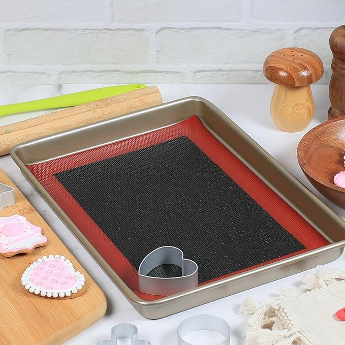 Perforated Silicone Baking Mats for Quarter Sheet, 2 Pcs Non-Stick Eclair Baking Mats for 9x13 Cookie Sheet, Reusable Baking Sheet Liners Compatible with Nordic Ware Naturals Quarter Sheet