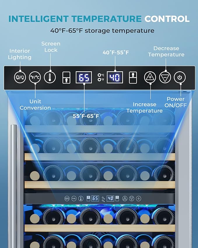 EUHOMY 24 Inch Wine Cooler Refrigerator 54 Bottl-Dual Zone, Built-in or Freestanding Wine Fridge with Glass Door, Wine Refrigerator for Home Bar Kitchen
