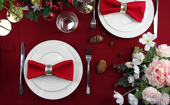 Solid Color Linen Cotton Thin Dinner Cloth Napkins - Set of 12 (40 x 40 cm) - for Xmas Thanksgiving Fall Use (Red)