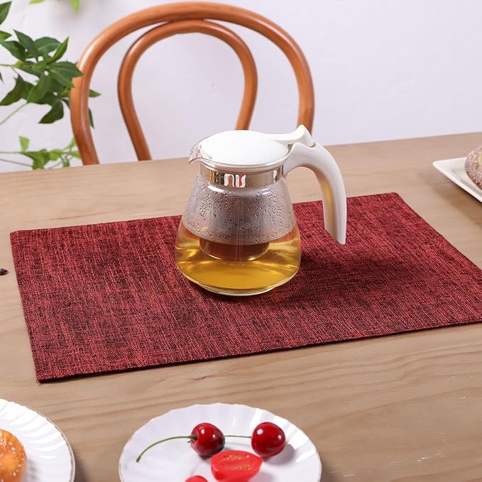 SHACOS Double Layer Cloth Placemats Set of 4 Washable Heat Resistant Place Mats Non Slip Rustic Placemats Reversible Table Mats Kitchen Dining Table Decor (4, Red)