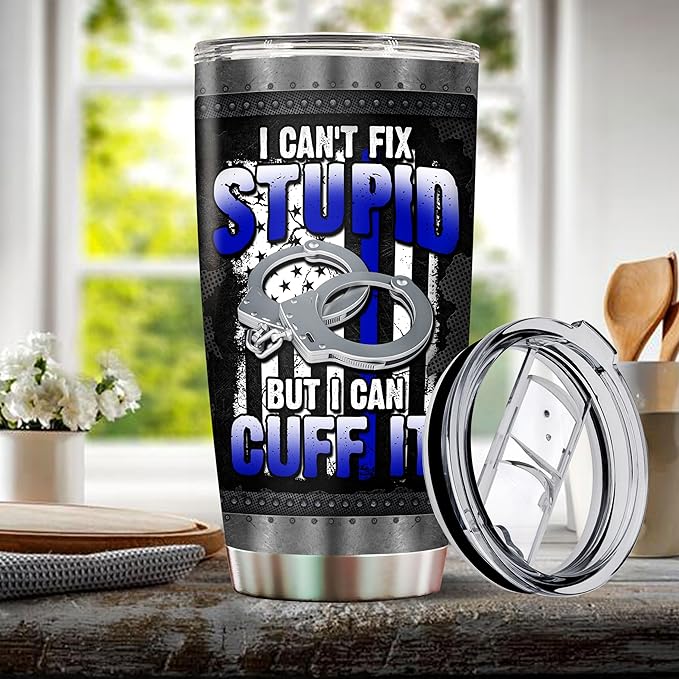 Personalized Police Tumbler Gifts for Men 20oz with Lid Travel Cup Coffee Mug Stainless Steel Insulated Water Bottle Gift for Police Man Dad Father Boy Friends