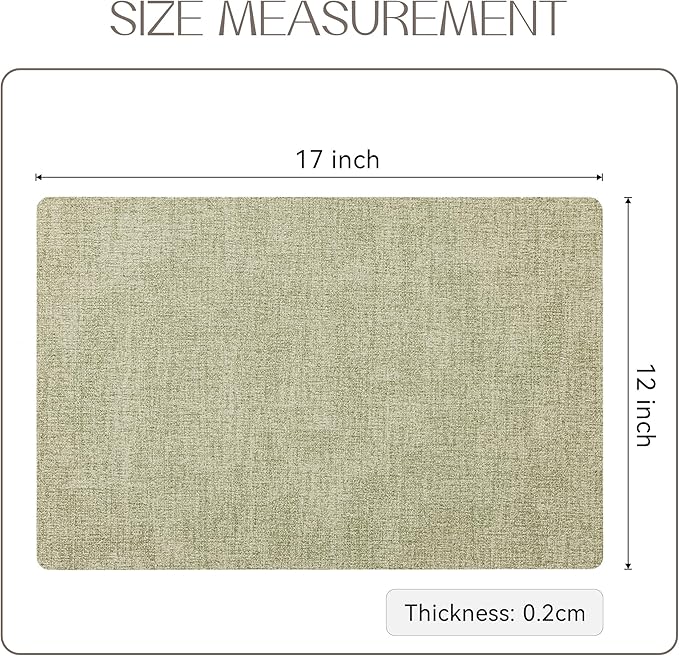 Romanstile Vinyl Placemats Set of 4-12 X 18 Inch - Heat Resistant Place Mats 100% Waterproof Oilproof Wipeable Reversible Faux Leather Table Mats for Kitchen/Dining/Party/Outdoor, Grass Green