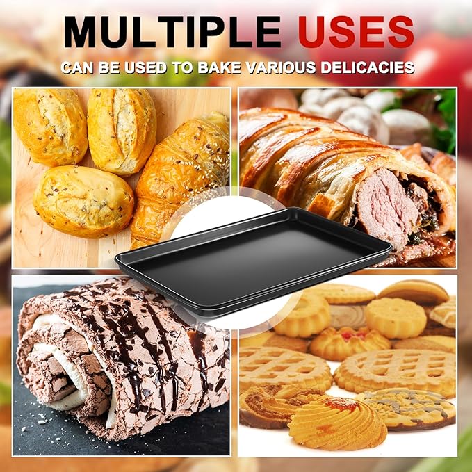 2 Pcs 17 Inch Grandma Style Pizza Pan Hard Rectangular Black Non Stick Sicilian Style Carbon Steel Pizza Pan Dish Pre Seasoned Bakeware Kitchenware