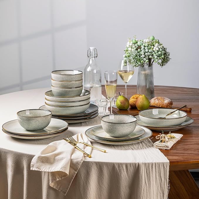 GBHOME Ceramic Dinnerware Sets for 4, 12 Pieces Stoneware Plates and Bowls Sets, Reactive Glaze Dishes -Scratch Resistant, Dishwasher&Microwave Safe