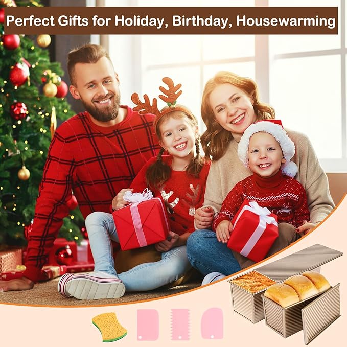 Pullman Loaf Pan with Lid, Pullman Loaf Pan 2.2 LB/1 LB, 2 Pack Nonstick Sandwich Bread Pan, for Bread, Sandwiches, and Toast, Golden, Deep Side and Corrugated