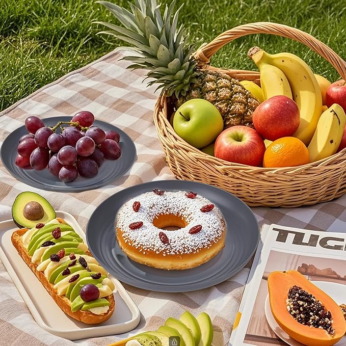 Supernal Wheat Straw Dinnerware Sets,Unbreakable Dinner Plates for 6,Microwave Dishwasher Safe,Reusable Dinnerware,Dark Gray Set 12pcs Plates, 6pcs Bowls, 6pcs Cups