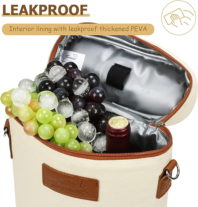 Tirrinia 2 Bottle Wine Gift Tote Carrier - Leakproof & Insulated Padded Versatile Wine Cooler Bag for Travel, BYOB Restaurant, Wine Tasting, Party, Dinner,Gift for Wine Lovers, Beige