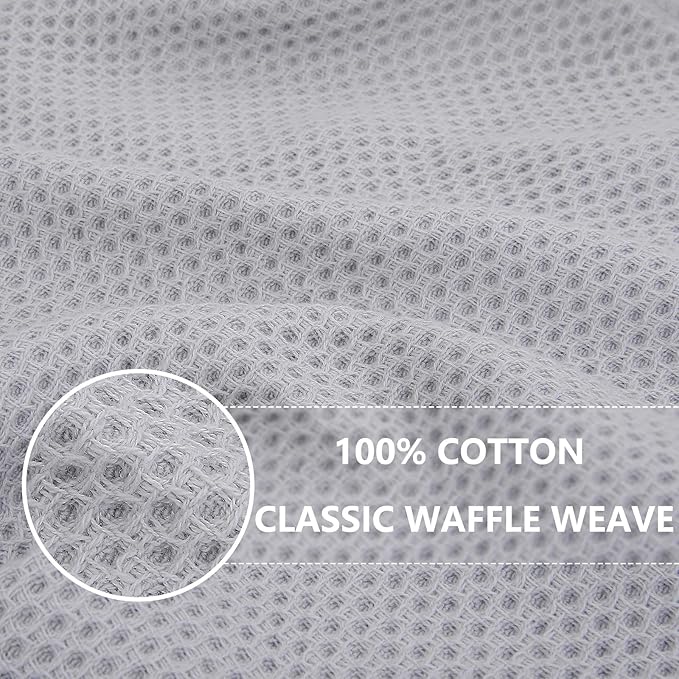Homaxy 100% Cotton Waffle Weave Kitchen Dish Cloths, Ultra Soft Absorbent Quick Drying Dish Towels, 12 x 12 Inches, 8-Pack, Light Gray