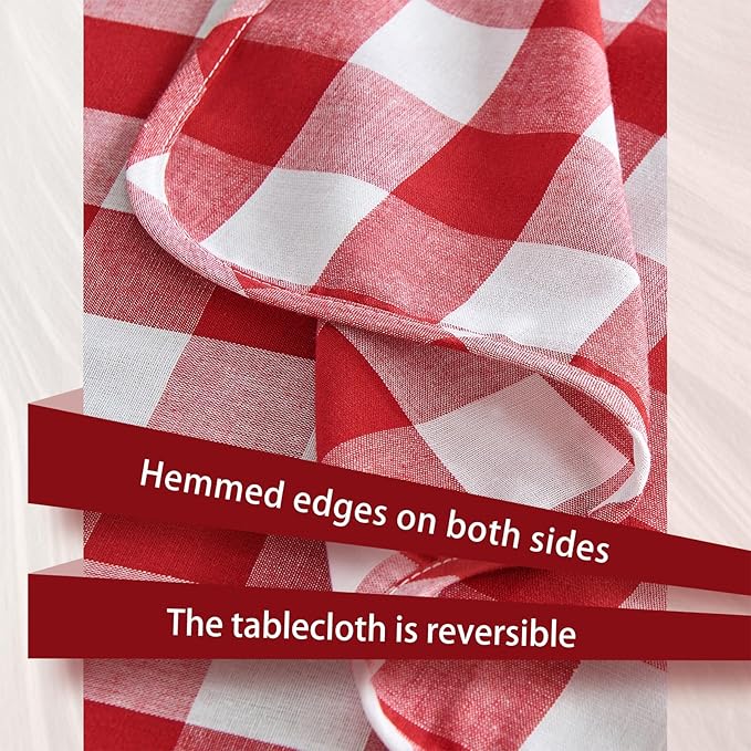 Yarn Dyed Cotton Blend Table Cloth Rectangle Table Cover 55x95 Inches Waterproof Indoor/Outdoor Red and White Checkered Gingham Rectangle Tablecloth for Dining Room BBQs Buffet Camping
