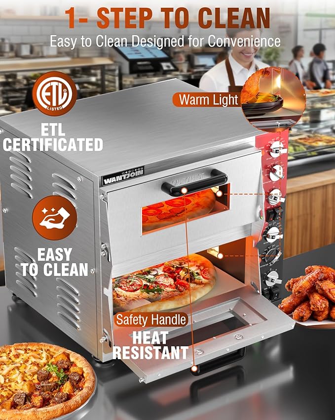 WantJoin 16 Inch Indoor Pizza Oven Countertop - ETL Listed, Commercial Double Decker Electric Pizza Ovens with Pizza Stone, 60-Min Ring Timer, for Restaurant and Home, 3200W