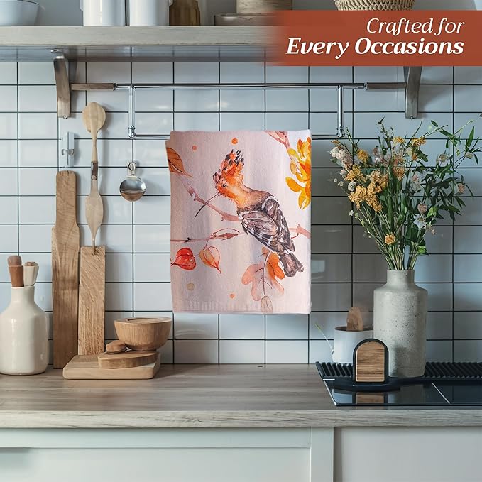 Maison d' Hermine Kitchen Towels Set of 3 100% Cotton 20" x 27.5" Reusable Cloth Tea Dish Towels Absorbent with Hanging Loop for Kitchen Dining Thanksgiving Christmas Decorations (Kelim - Prairie)