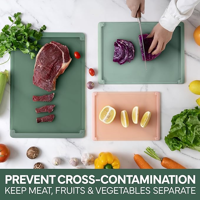 COOK WITH COLOR Extra Large Cutting Board Set, Jumbo-Sized Boards with Rubber Border for Enhanced Cooking Experience, 3-Piece, Blue/Teal